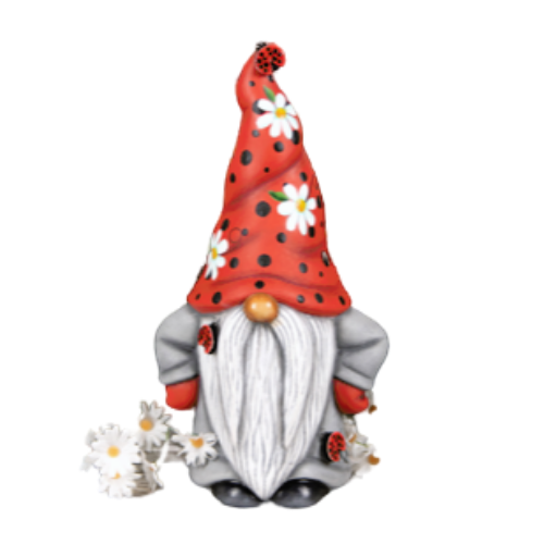 Ceramic garden gnome with hands on hips