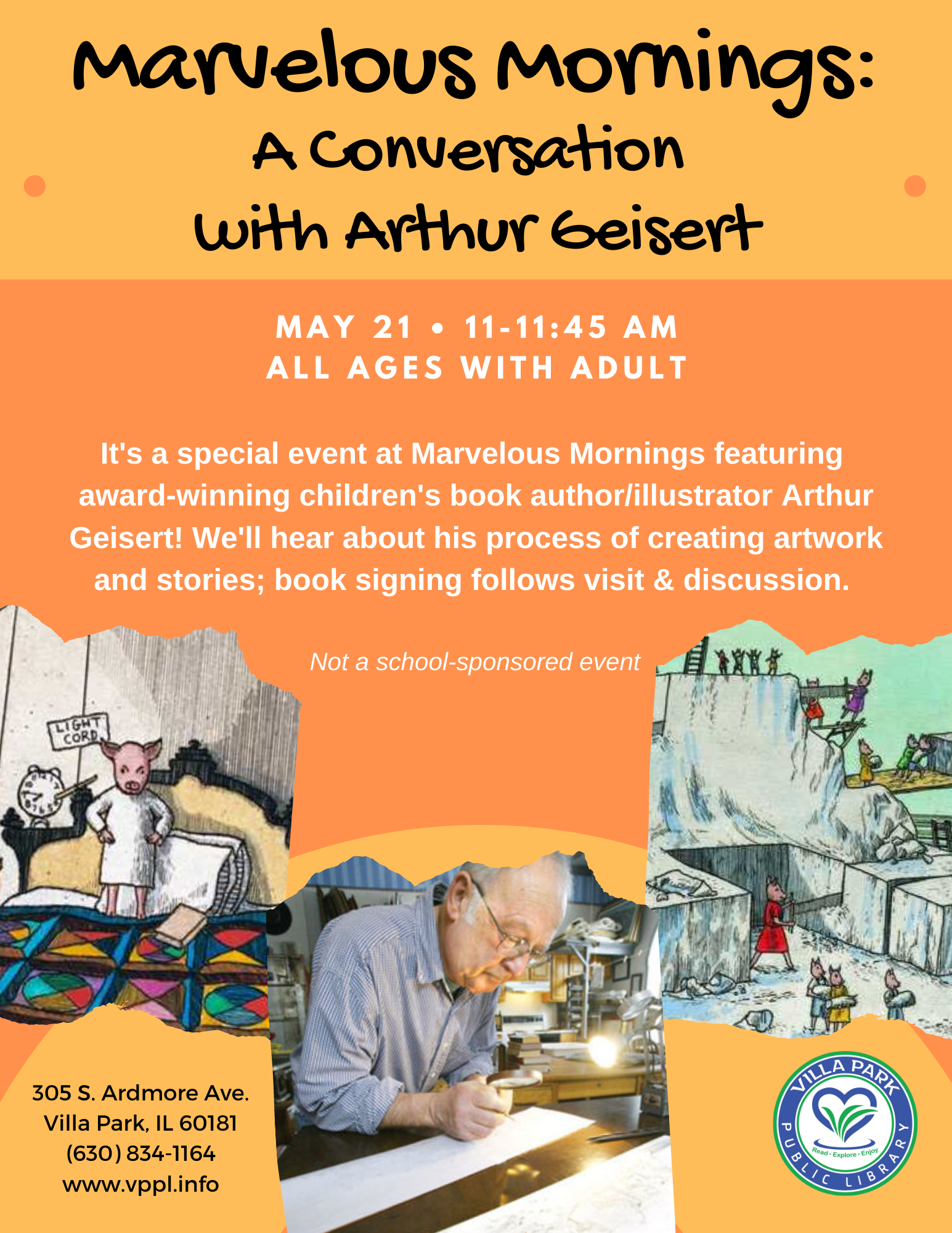 Arthur Geisert event flyer for May 21