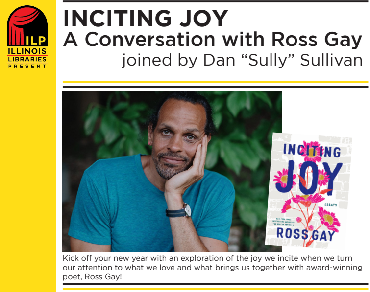 Image of author Ross Gay with book cover Inciting Joy