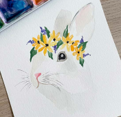 Watercolor Floral Rabbit Crown