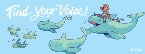 FIND YOUR VOICE banner with whales