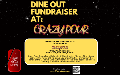 Text sharing information about upcoming Dine Out Fundraiser with an image of a wagon