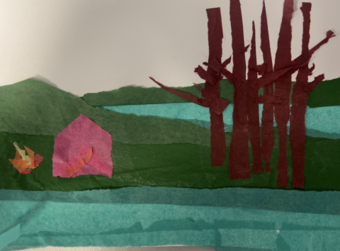 Collage made form various colors of tissue paper