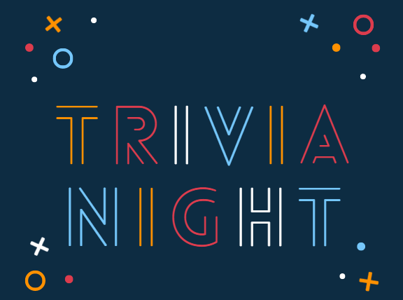 colored text on blue background that says trivia night