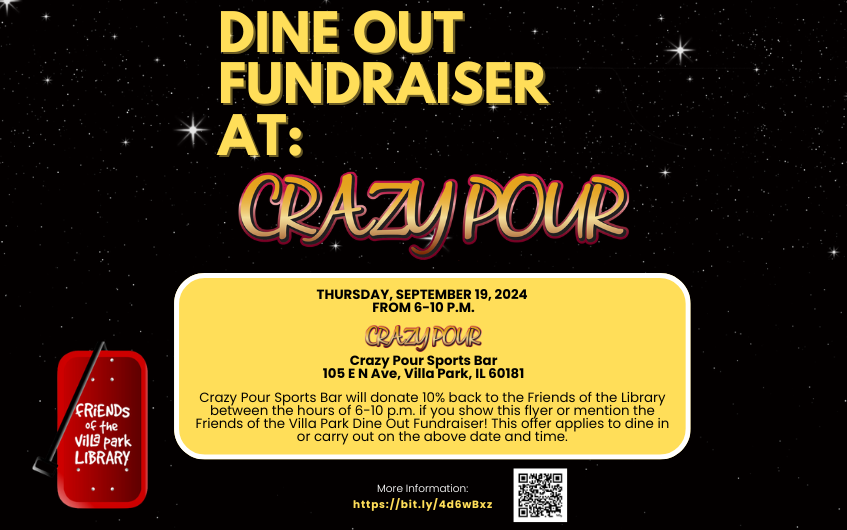 Text sharing information about upcoming Dine Out Fundraiser with an image of a wagon